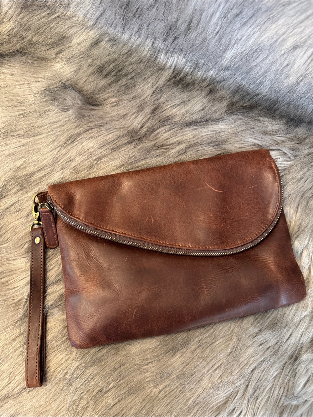 The Leather Store Brown Leather Wristlet Clutch